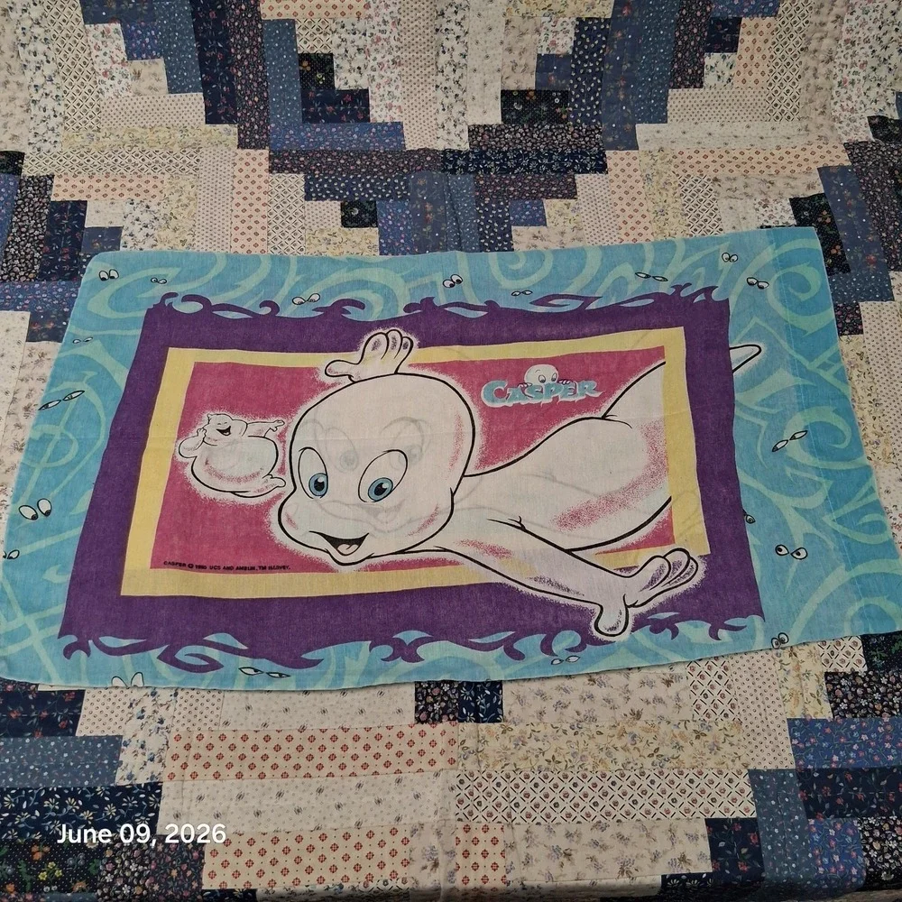 Vintage 1995 Casper the Friendly Ghost Pillow Case Blue Double Sided 30 x 18